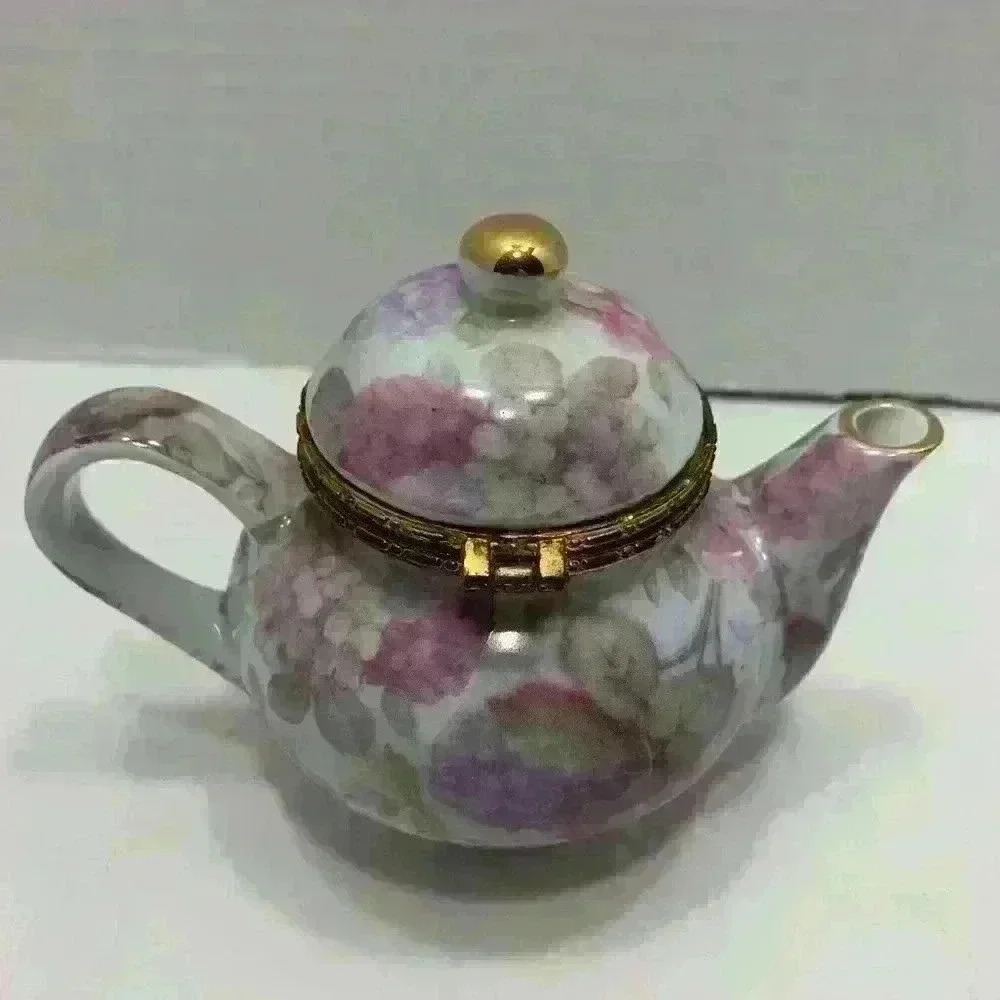 Formalities By Baum Bros Teapot Trinket Box Chintz Purple Flowers - Picture 5 of 10